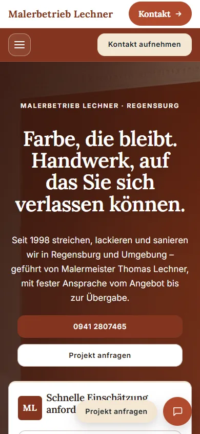 Maler-Website (Demo Malerbetrieb Lechner) auf dem Handy